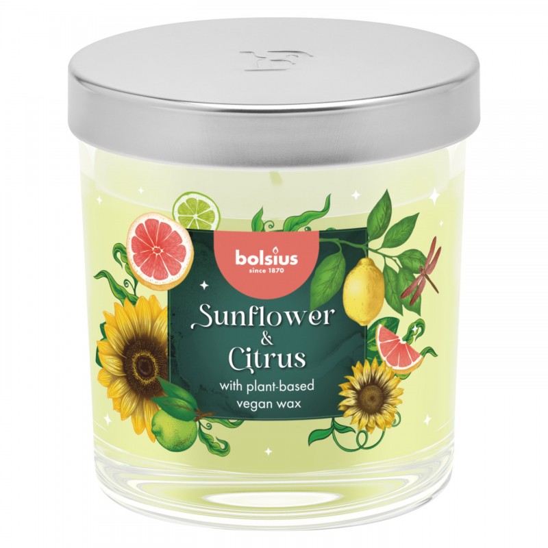 BOLSIUS ILLATGYERTYA ÜVEGBEN 25HR 80/72 MM- NAPRAFORGÓ ÉS CITRUS