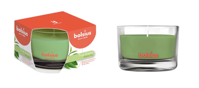 BOLSIUS ILLATGYERTYA ÜVEGBEN 13HR 50/80 MM-ZÖLD TEA