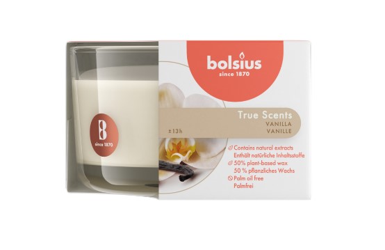 BOLSIUS ILLATGYERTYA ÜVEGBEN 13HR 50/80 MM-VANÍLIA