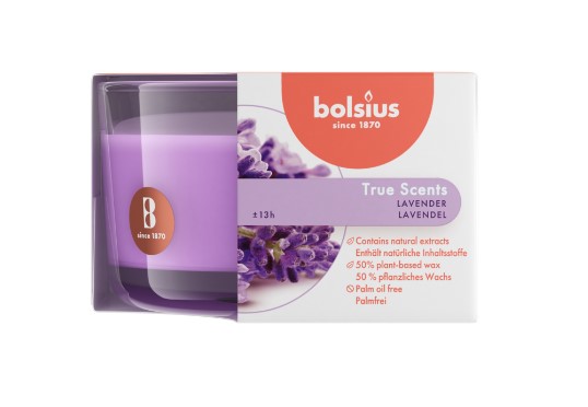 BOLSIUS ILLATGYERTYA ÜVEGBEN 13HR 50/80 MM-LEVENDULA