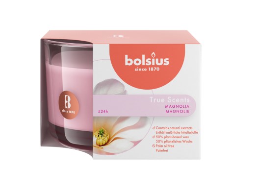 BOLSIUS ILLATGYERTYA ÜVEGBEN 24HR 63/90 MM-MAGNÓLIA