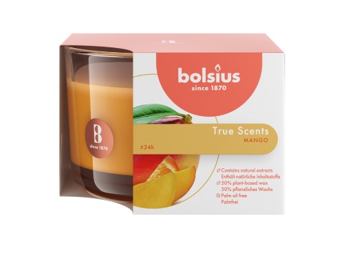 BOLSIUS ILLATGYERTYA ÜVEGBEN 24HR 63/90 MM-MANGÓ