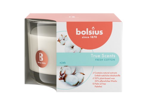 BOLSIUS ILLATGYERTYA ÜVEGBEN 24HR 63/90 MM-FRISS PAMUT