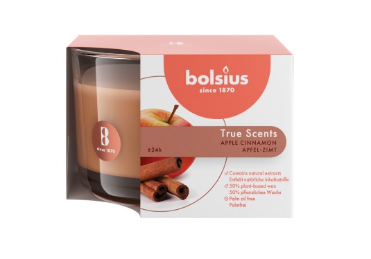 BOLSIUS ILLATGYERTYA ÜVEGBEN 24HR 63/90 MM-ALMA-FAHÉJ