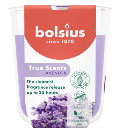BOLSIUS ILLATGYERTYA ÜVEGBEN 25HR 80/73 MM-LEVENDULA