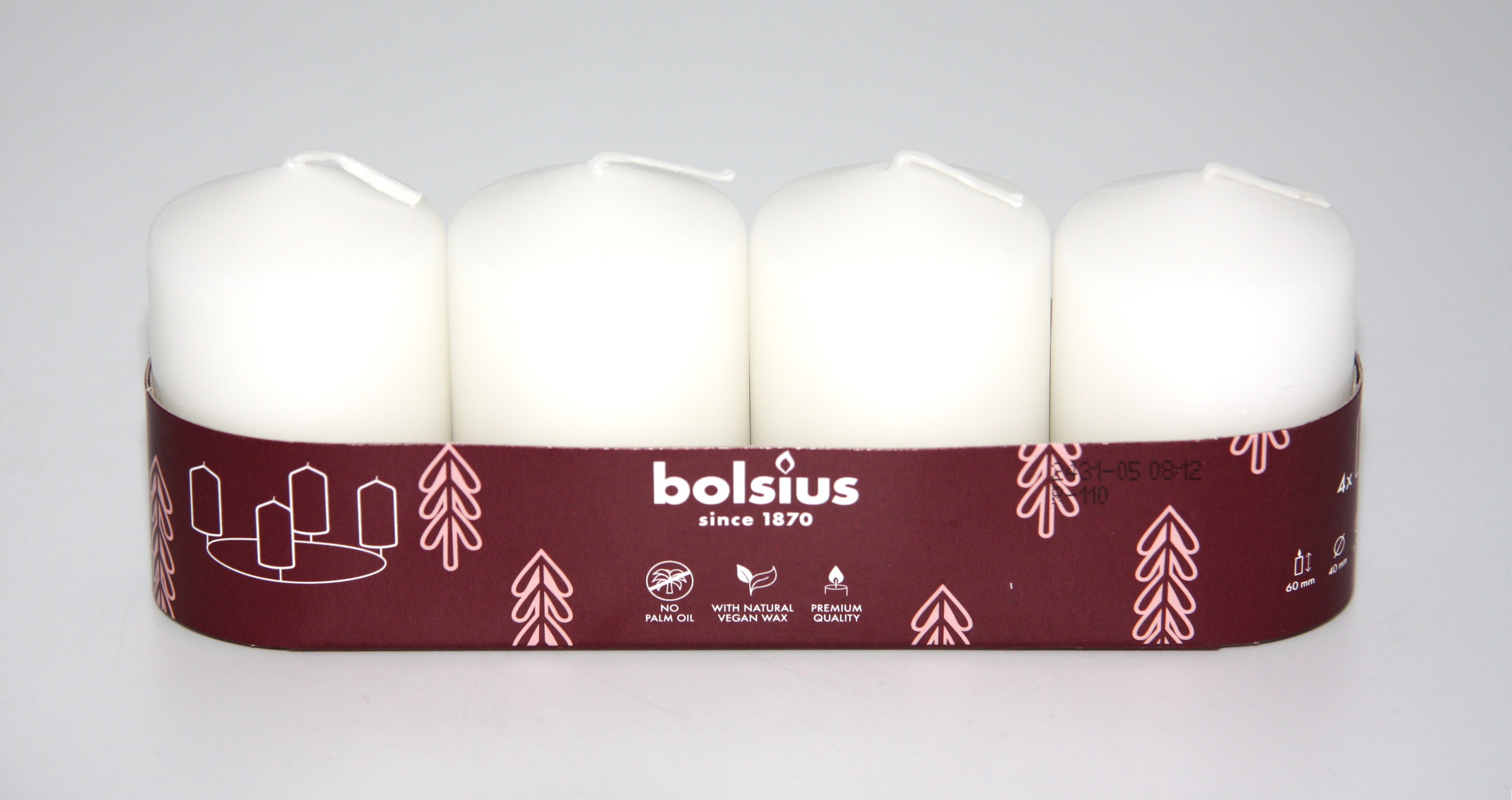 BOLSIUS PILLAR GYERTYA 7HR 60/40 MM 4 DARAB-FEHÉR