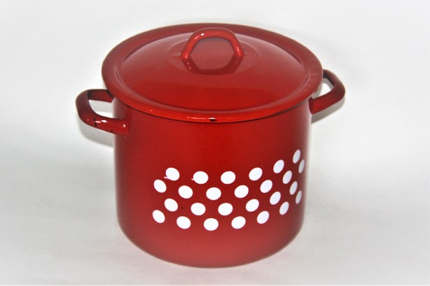 ZOMÁNCOS FAZÉK FEDŐVEL PIROS PÖTTYÖS 15L 2+39/28/pp